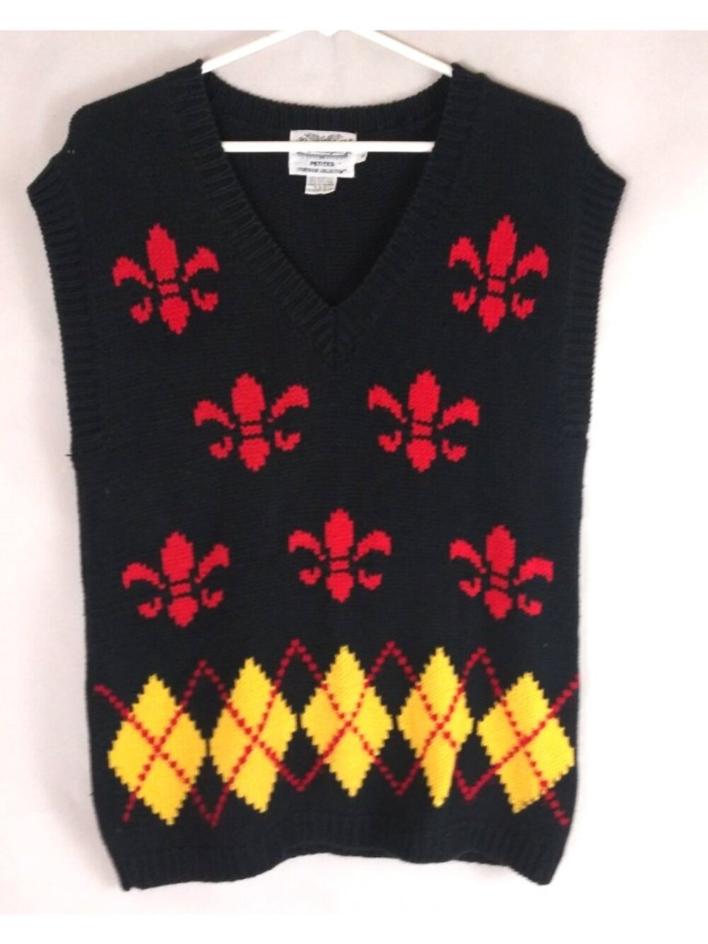 The Villager Petites Storybook Collection Women's Fleur De Lis Argyle Sweater PS